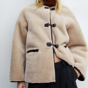 Mango Faux Fur Jacket with Appliqués